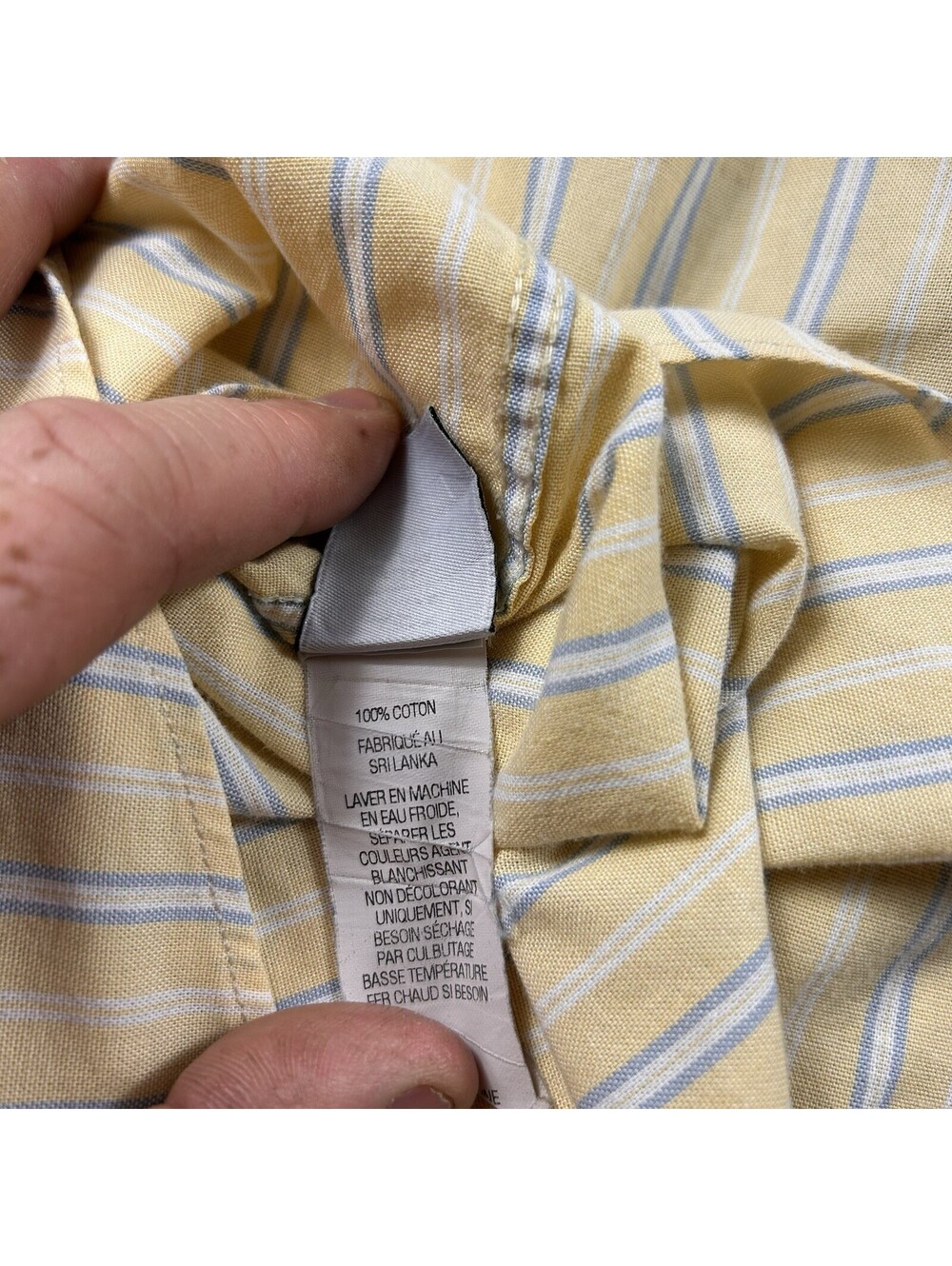 Vtg L.L.Bean Shirt Mens Large Regular Yellow Blue Stripe Cotton Long Sleeve - Picture 9 of 9